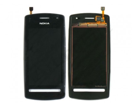 Тачскрін (сенсор) для Nokia 600, чорний, з передньою панеллю, оригінал (Китай)